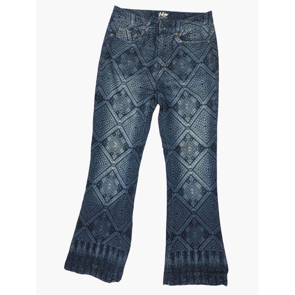 Tokyo Darling Womens Size 4 High Waisted Wide Flare Diamond Pattern Jeans